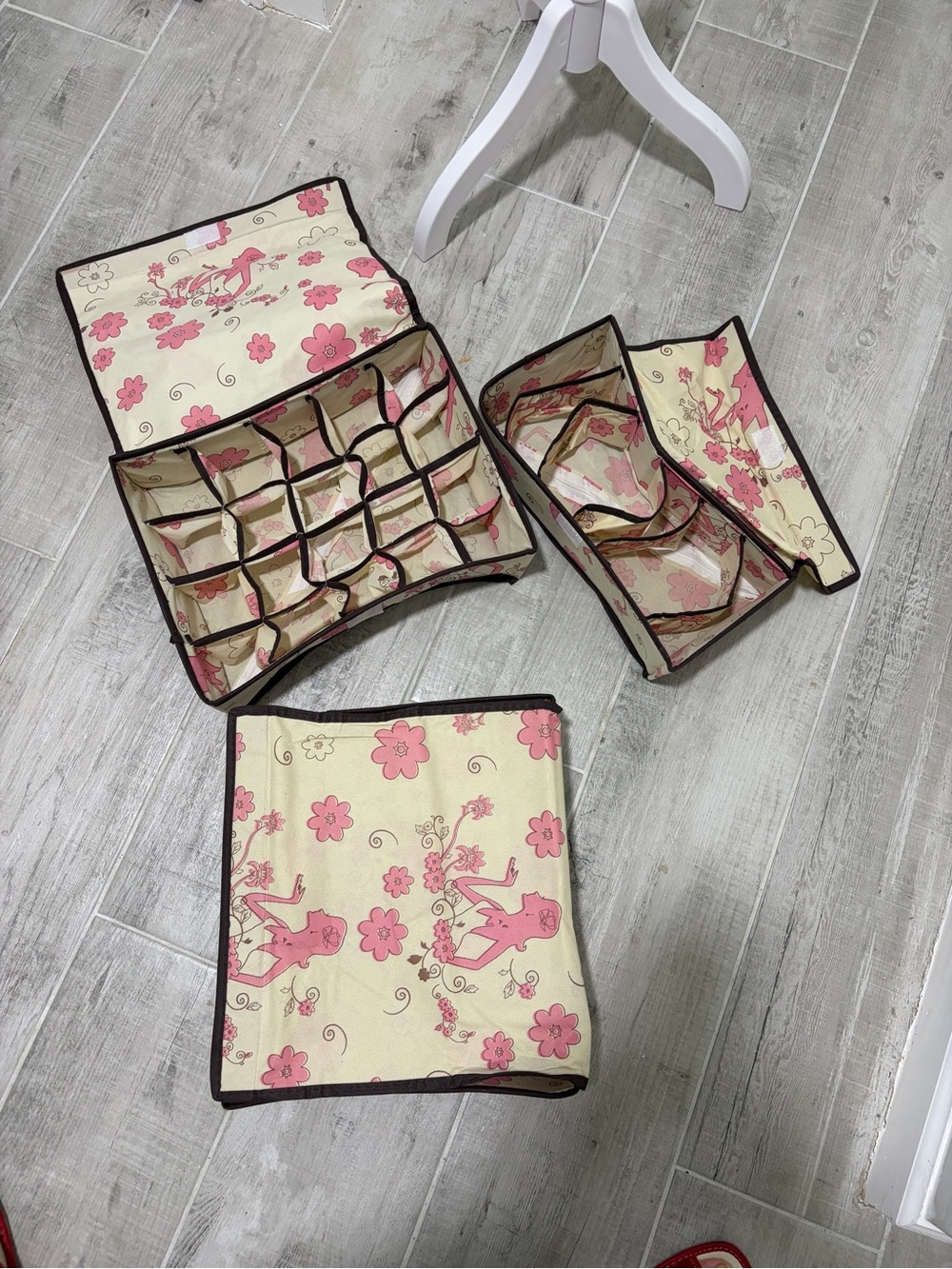 Pink Floral Canvas Storage Bins Set